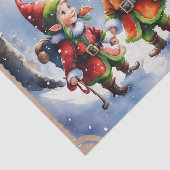 Happy Christmas Elves op een besneeuwde nacht Tissuepapier (Detail)