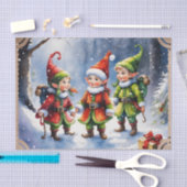 Happy Christmas Elves op een besneeuwde nacht Tissuepapier (Craft)