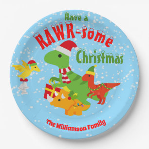 Happy Christmas Feestdagen Dinosaurussen Papieren Bordje