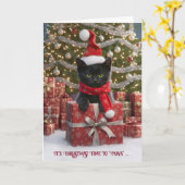 Happy Christmas Feestdagen Schattige Black Cat Kaart (Gele Bloem)