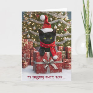 Happy Christmas Feestdagen Schattige Black Cat Kaart