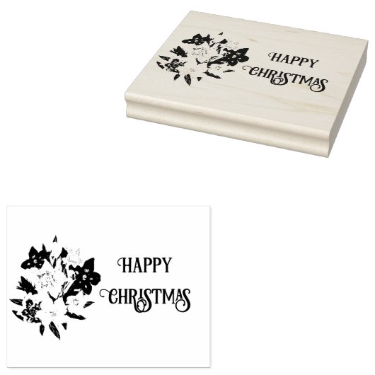 Happy Christmas Floral Rubber Stamp Rubberstempel (Gestempeld)