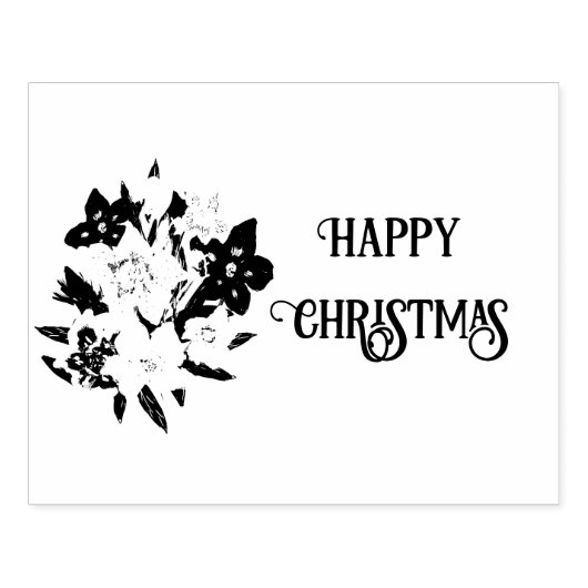 Happy Christmas Floral Rubber Stamp Rubberstempel (Afrduk)