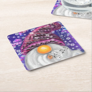 Happy Christmas Gnome in Paarse Pet papier Onderze Kartonnen Onderzetters