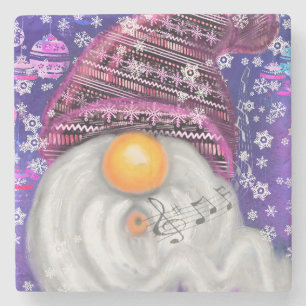 Happy Christmas Gnome in Paarse Petten stenen Onde Onderzetter