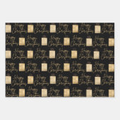 Happy Christmas goud en zwart inpakpapier (Voorkant)