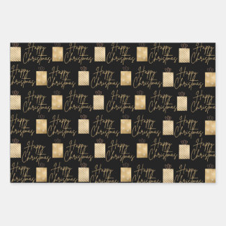 Happy Christmas goud en zwart inpakpapier Vel