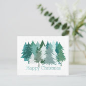 Happy Christmas Green Trees & Stars Canadees Feestdagenkaart (Staand voorkant)