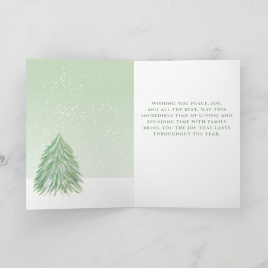 Happy Christmas Green Waterverf kerstboom Feestdagen Kaart (Binnen)
