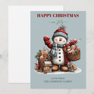 Happy Christmas in July Snowman Greeting Card Feestdagenkaart