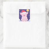 Happy Christmas Knorretje met Kerstmuts Vierkante Sticker (Tas)