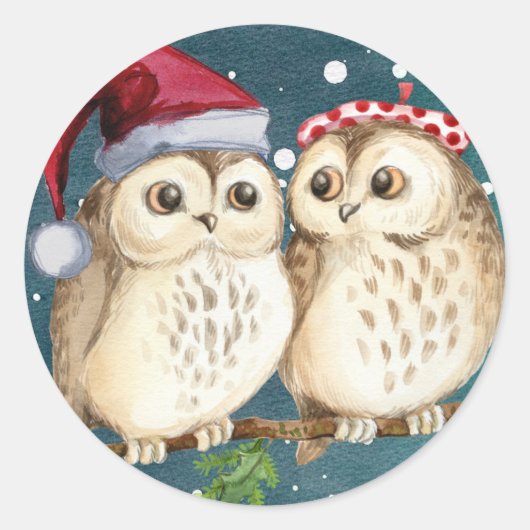 HAPPY CHRISTMAS OWL CLASSIC ROUND Sticker (Voorkant)