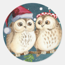 HAPPY CHRISTMAS OWL CLASSIC ROUND Sticker