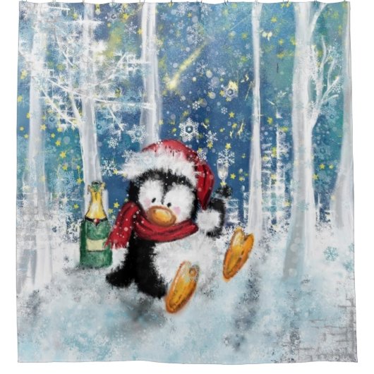 Happy Christmas Penguin Funny Douchegordijn (Voorkant)