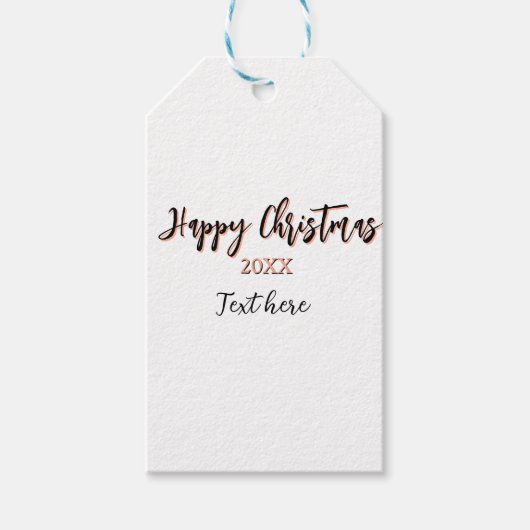 Happy Christmas perzik zwarte jaar naam details ho Cadeaulabel (Voorkant)