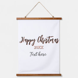 Happy Christmas perzik zwarte jaar naam details ho Hangend Wandkleed