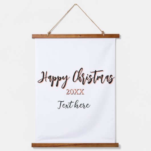 Happy Christmas perzik zwarte jaar naam details ho Hangend Wandkleed (Voorkant)