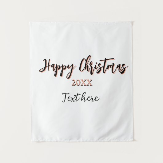 Happy Christmas perzik zwarte jaar naam details ho Wandkleed (Voorkant)