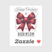 Happy Christmas Red Bow Elegante Typografie Grappi Sticker (Vel)