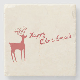 Happy Christmas Red Reindeer Stenen Onderzetter