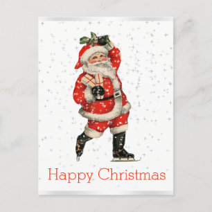 Happy Christmas  Red Santa Schaatsen Wit Feestdagenkaart