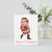 Happy Christmas  Red Santa Schaatsen Wit Feestdagenkaart (Staand voorkant)