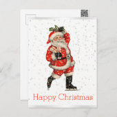 Happy Christmas  Red Santa Schaatsen Wit Feestdagenkaart (Voorkant / Achterkant)