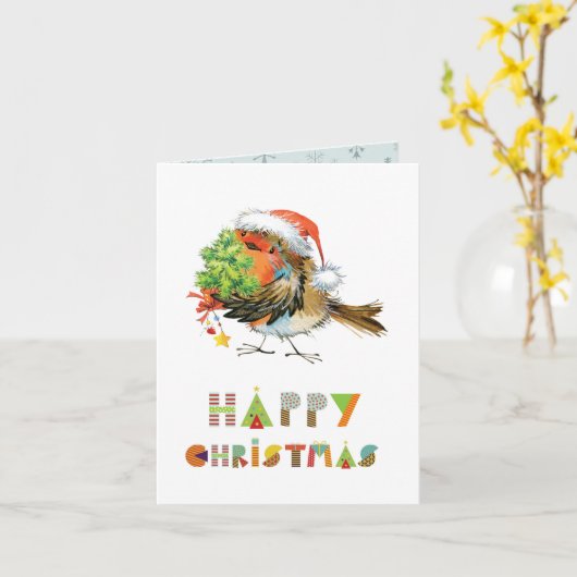 Happy Christmas Robin Kaart (Gele Bloem)