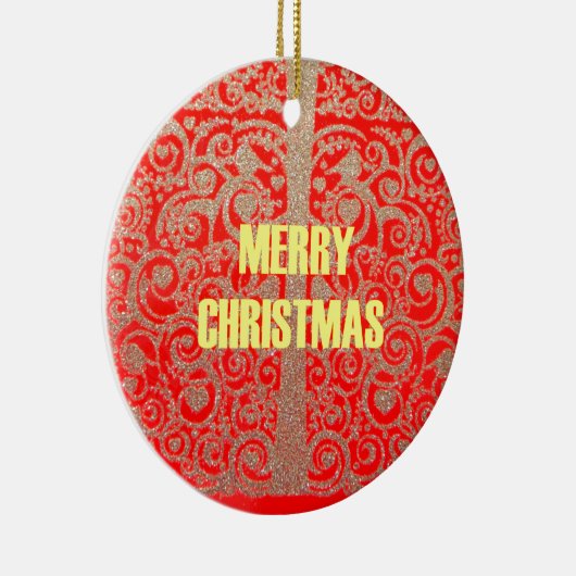 Happy Christmas Rood en Goud Collectie Keramisch Ornament (Rechts)