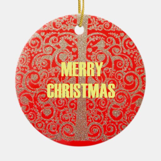 Happy Christmas Rood en Goud Collectie Keramisch Ornament (Voorkant)