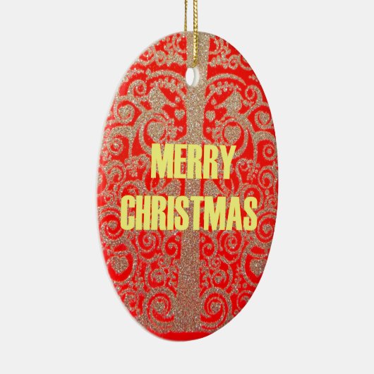 Happy Christmas Rood en Goud Collectie Keramisch Ornament (Rechts)