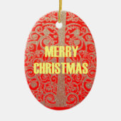 Happy Christmas Rood en Goud Collectie Keramisch Ornament (Voorkant)