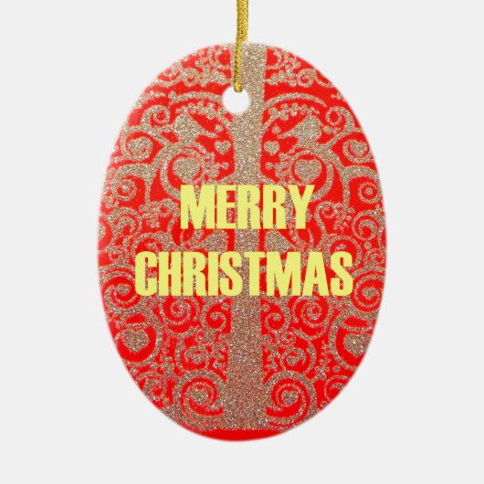 Happy Christmas Rood en Goud Collectie Keramisch Ornament (Voorkant)