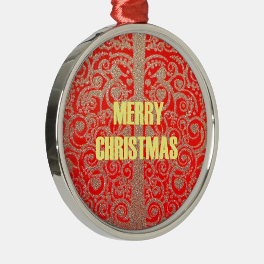 Happy Christmas Rood en Goud Collectie Metalen Ornament (Rechts)