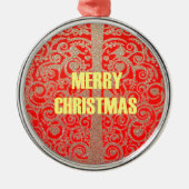 Happy Christmas Rood en Goud Collectie Metalen Ornament (Voorkant)