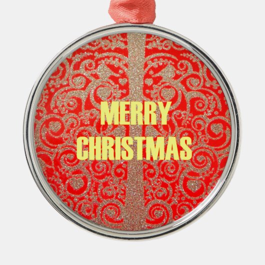 Happy Christmas Rood en Goud Collectie Metalen Ornament (Voorkant)