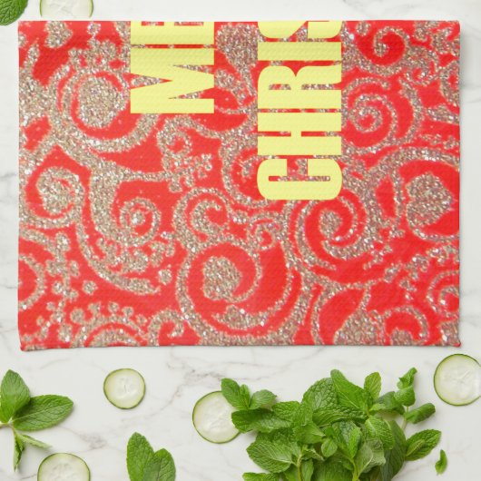 Happy Christmas Rood en Goud Collectie Theedoek (Gevouwen)