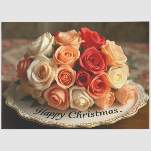 Happy Christmas Rose Flowers Bouquet Decoupage  Tissuepapier (Voorkant)