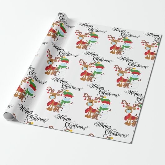 Happy Christmas Rudolph 2020 Covid Snowman Cadeaupapier (Uitgerold)