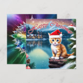 Happy Christmas Schattige Kitten geven Kitten Kiss Feestdagenkaart (Voorkant / Achterkant)