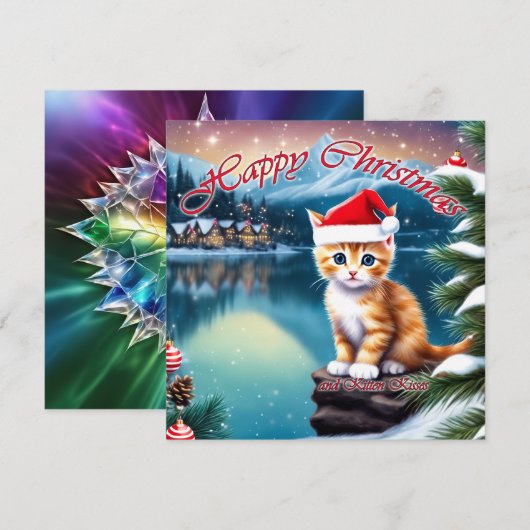 Happy Christmas Schattige Kitten geven Kitten Kiss Feestdagenkaart (Voorkant / Achterkant)