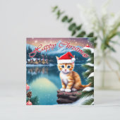 Happy Christmas Schattige Kitten geven Kitten Kiss Feestdagenkaart (Staand voorkant)