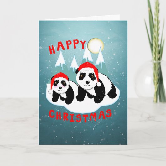 Happy Christmas Schattigee panda's gepersonaliseer Feestdagen Kaart (Voorkant)