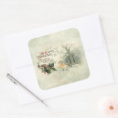  Happy Christmas Scroll, Holly & Kardinaal Vierkante Sticker (Envelop)