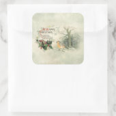  Happy Christmas Scroll, Holly & Kardinaal Vierkante Sticker (Tas)