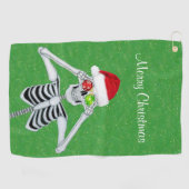Happy Christmas Skeleton Ornament Eyes Green Gold Golfhanddoek (Horizontaal)
