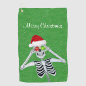 Happy Christmas Skeleton Ornament Eyes Green Gold Golfhanddoek (Voorkant)
