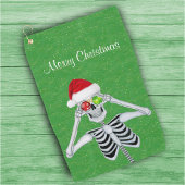 Happy Christmas Skeleton Ornament Eyes Green Gold Golfhanddoek