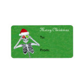 Happy Christmas Skeleton Ornament Eyes Groen goud Etiket (Voorkant)