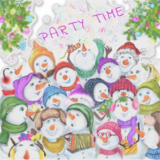 Happy Christmas Snowman Party Funny Sticker (Voorkant)